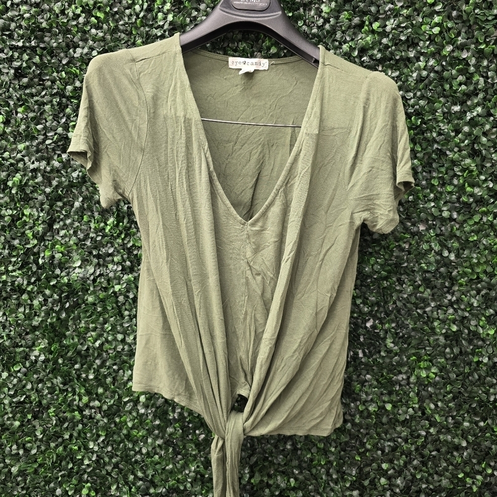 Eye Candy Olive Tie-Front Top size XL